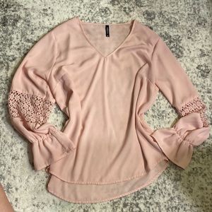 massini xl pink long sleeve sheer blouse